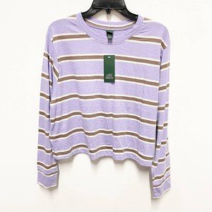 Wild Fable NWT Women's M Purple Striped Crewneck Cropped Long Sleeve Shirt